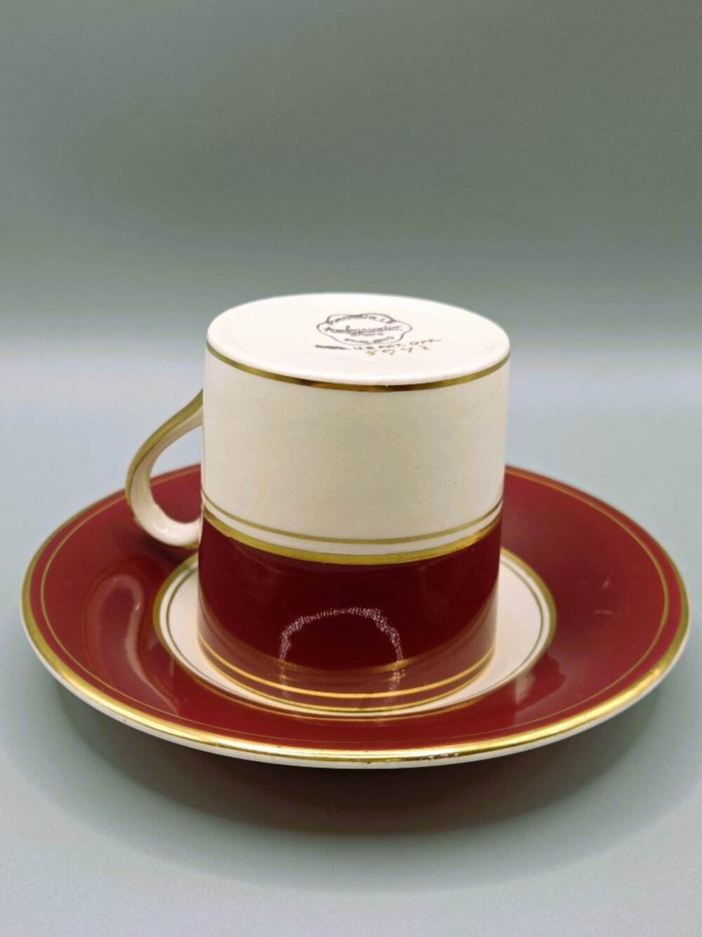 Vintage Demitasse Set 5 Red Gold Cups & Saucer Fondeville Ambassador England - Picture 8 of 10
